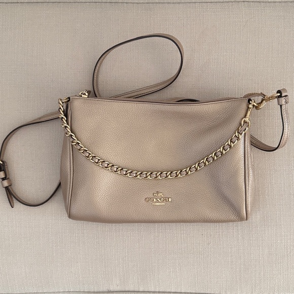 Handbags - Coach Metallic Taupe Leather Purse